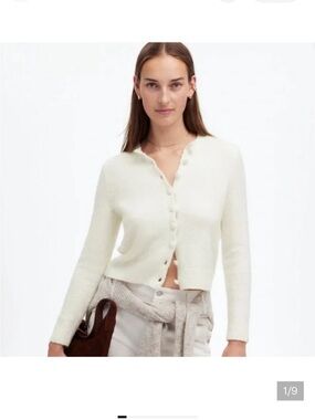 Madewell Ivory Button-Front Cotton Blend Cardigan. Size L. NWT.